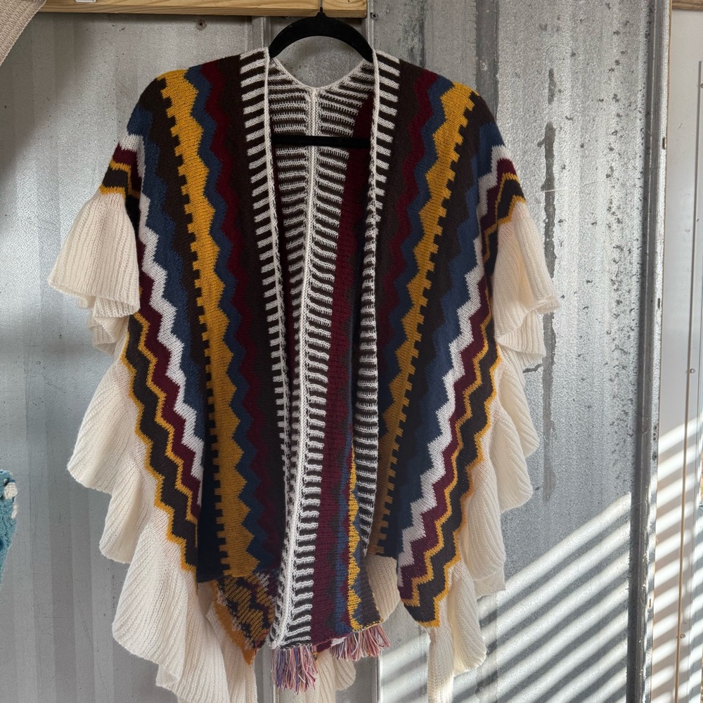 Multicolor Zigzag Patterned Knit Shawl - image 1
